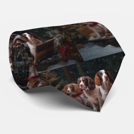 Bretagne Spaniel Sneeuwslee Kerstdecoratie Stropdas (Opgerold)