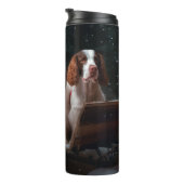 Bretagne Spaniel Sneeuwslee Kerstdecoratie Thermosbeker (Geroteerd rechts)