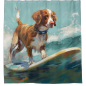 Bretagne Spaniel Strand Surfen Schilderij Douchegordijn (Voorkant)