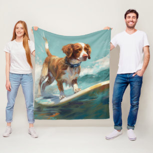 Bretagne Spaniel Strand Surfen Schilderij Fleece Deken