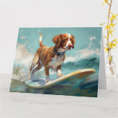 Bretagne Spaniel Strand Surfen Schilderij Kaart (Gele Bloem)