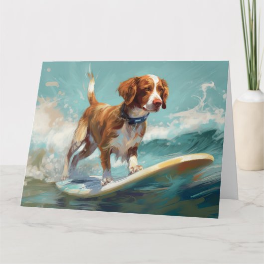 Bretagne Spaniel Strand Surfen Schilderij Kaart (Voorkant)