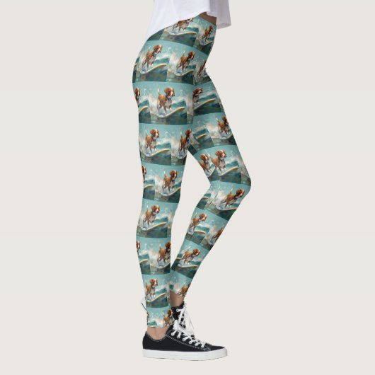 Bretagne Spaniel Strand Surfen Schilderij Leggings (Rechts)