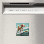 Bretagne Spaniel Strand Surfen Schilderij Magneet (Insitu (Vaatwasser))