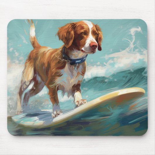 Bretagne Spaniel Strand Surfen Schilderij Muismat (Voorkant)