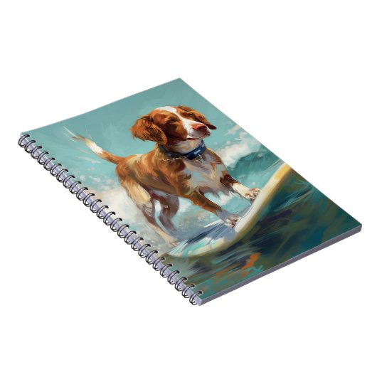 Bretagne Spaniel Strand Surfen Schilderij Notitieboek (Rechterzijde)