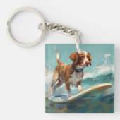 Bretagne Spaniel Strand Surfen Schilderij Sleutelhanger (Voorkant)