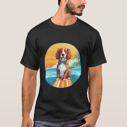 Bretagne Spaniel Surfen Grappige Hond Strand T-shirt (Voorkant)