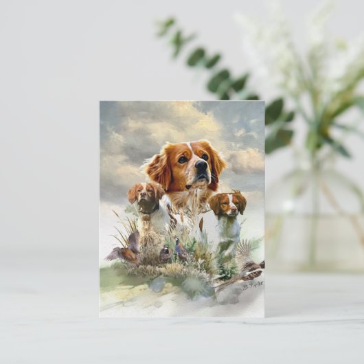 Bretagne Spaniels, Frans Bretagne, Vogelhond Briefkaart (Staand voorkant)