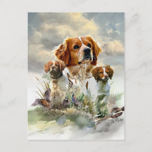 Bretagne Spaniels, Frans Bretagne, Vogelhond Feestdagenkaart