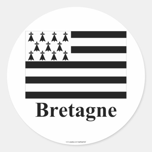 Bretagne Vlag met naam in het Frans Ronde Sticker (Voorkant)