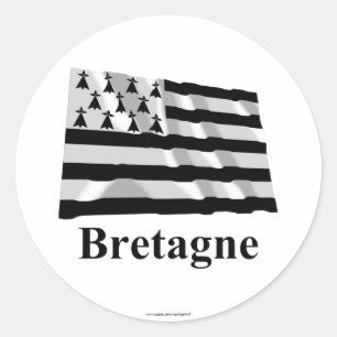 Bretagne zwaaiende vlag met naam in het Frans Ronde Sticker