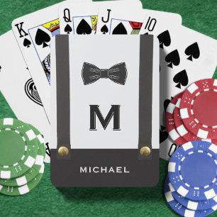 Bretels & vlinderdas Naam Monogram Trouwen Pokerkaarten