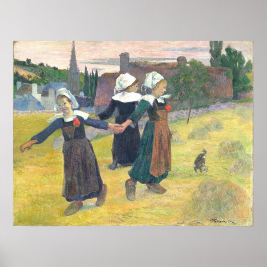 Breton Girls Dancing - Paul Gauguin Fine Art Poster (Voorkant)