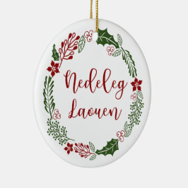 Breton Merry Kerstmis Wreath, Nedeleg laouen Keramisch Ornament