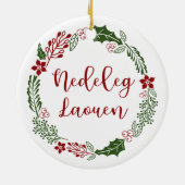 Breton Merry Kerstmis Wreath, Nedeleg laouen Keramisch Ornament (Achterkant)