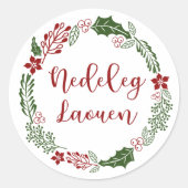 Breton Merry Kerstmis Wreath, Nedeleg laouen Ronde Sticker (Voorkant)