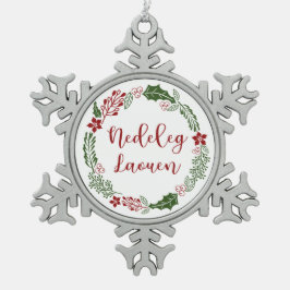 Breton Merry Kerstmis Wreath, Nedeleg laouen Tin Sneeuwvlok Ornament
