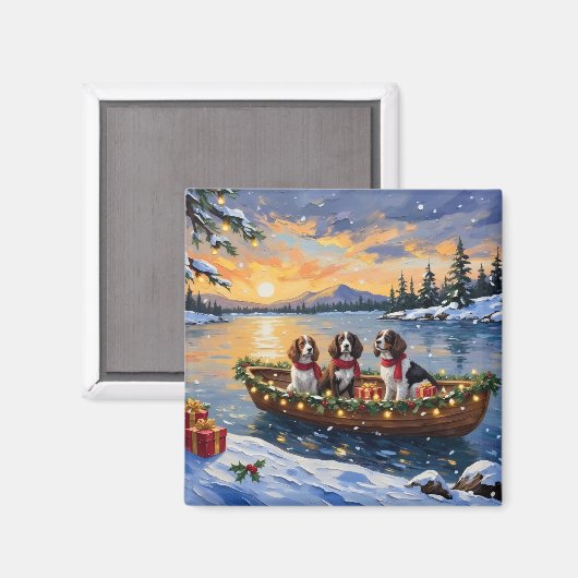 Breton Spaniel Kerstboot Vakantie Magneet (Voorkant / Achterkant)
