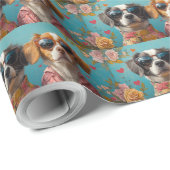 Breton Spaniel Met Hartrozen Valentijnsdag Cadeaupapier (Rol Hoek)