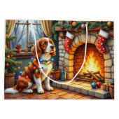 Breton Spaniel Open Haard met Kerstverlichting Groot Cadeauzakje (Achterkant)