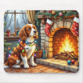 Breton Spaniel Open Haard met Kerstverlichting Muismat (Voorkant)