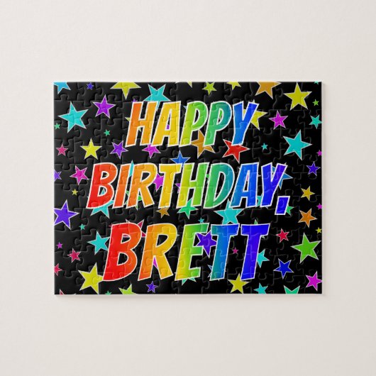 "BRETT" Voornaam, geun "HAPPY BIRTHDAY" Legpuzzel (Horizontaal)