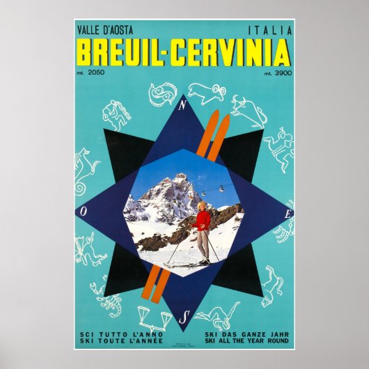 Breuil-Cervinia, Valle d'Aosta Italia, Ski Poster (Voorkant)