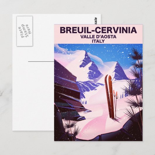 Breuil-Cervinia, Valle d'Aosta, italië,ski-poster Briefkaart (Voorkant / Achterkant)