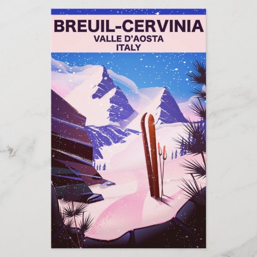 Breuil-Cervinia, Valle d'Aosta, italië,ski-poster Briefpapier (Voorkant)