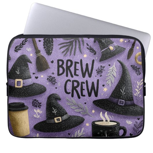 Brew Crew Graphic met heks Petten, koffiebekers Laptop Sleeve (Voorkant)