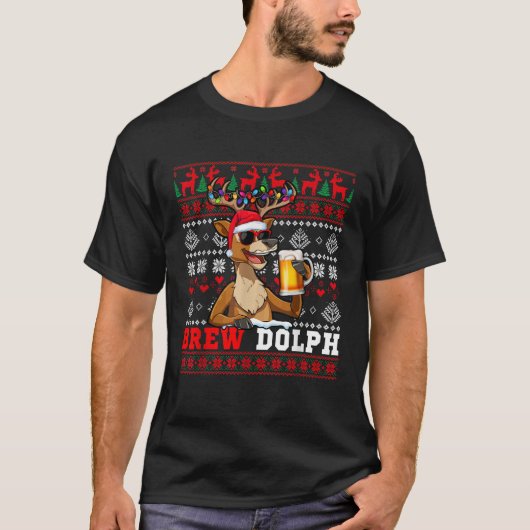Brew Dolph Costume Drunker Reindeer Sunglasses Dri T-shirt (Voorkant)