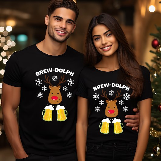 Brew-Dolph Funny Reindeer Beer met Kerstmis Rudolp T-shirt