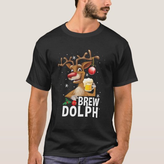 Brew Dolph Funny Rudolph Beer Drink Christmas Holi T-shirt (Voorkant)