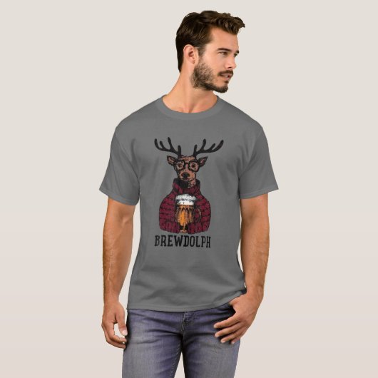 Brew Dolph Funny Rudolph Beer Drink Kerstmis Holi T-shirt (Voorkant volledig)