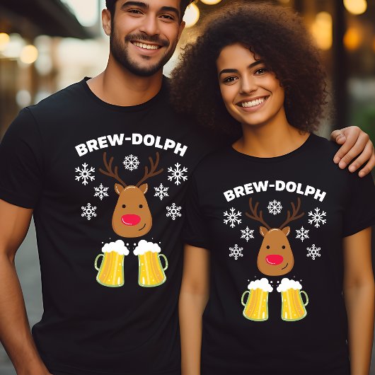 Brew-Dolph Grappige Rendier Bier Kerstmis Rudolph T-shirt