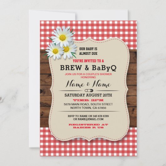 Brew en BABYQ Baby shower Red Wood Daisy Invite Kaart (Voorkant)