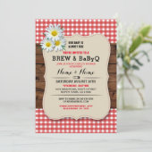 Brew en BABYQ Baby shower Red Wood Daisy Invite Kaart (Staand voorkant)