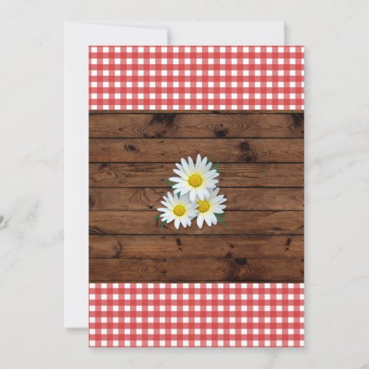 Brew en BABYQ Baby shower Red Wood Daisy Invite Kaart (Achterkant)