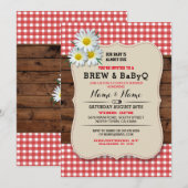 Brew en BABYQ Baby shower Red Wood Daisy Invite Kaart (Voorkant / Achterkant)