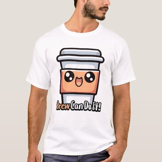 Brew kan het! Schattigee koffiewoordspeling T-shirt (Voorkant)
