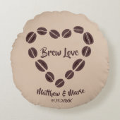 Brew Love Coffee Bean Hart Rond Kussen (Voorkant)