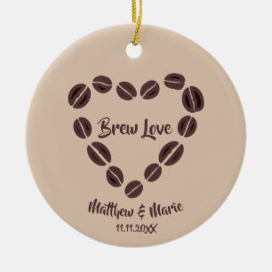 Brew Love Coffee Bean Heart Keramisch Ornament