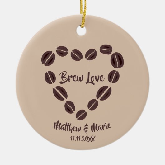 Brew Love Coffee Bean Heart Keramisch Ornament (Voorkant)
