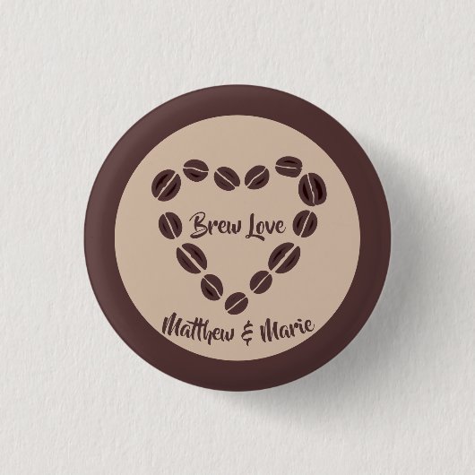 Brew Love Coffee Bean Heart Ronde Button 3,2 Cm (Voorkant)