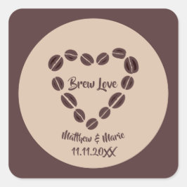 Brew Love Coffee Bean Heart Vierkante Sticker