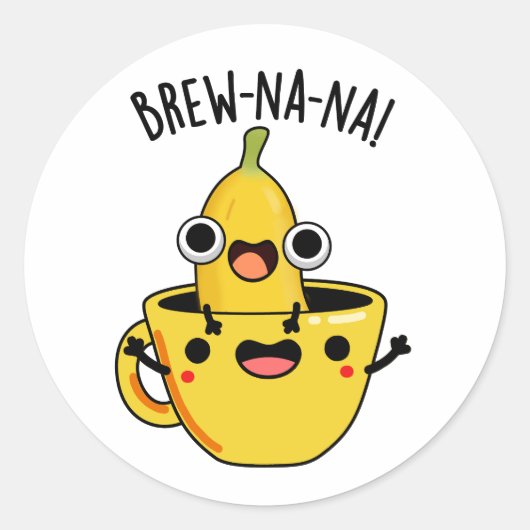 Brew-nana Funny Banana Pun Ronde Sticker (Voorkant)