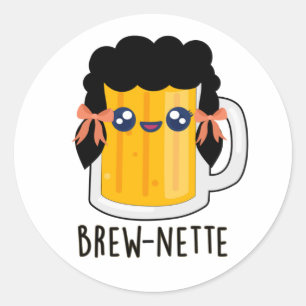Brew-nette Funny Brunette Beer Pun Ronde Sticker