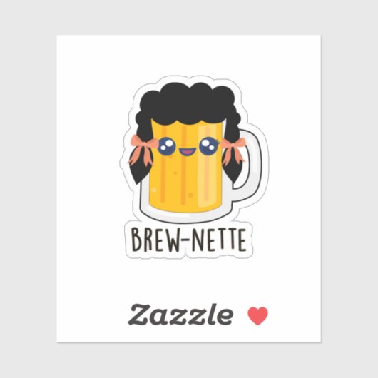 Brew-nette Funny Brunette Beer Pun Sticker (Vel)