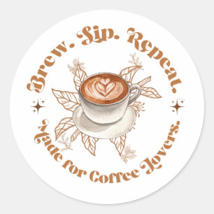 Brew Sip Repeat Koffieliefhebbers Cirkel Kunst Ronde Sticker